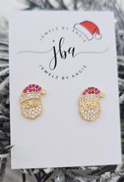 Holiday Collection: Gold CZ Santa Stud Earrings ...
