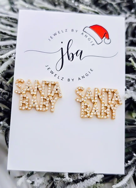 Holiday Collection: Gold CZ  Santa Baby Stud Earrings ...