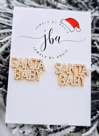 Holiday Collection: Gold CZ  Santa Baby Stud Earrings ...