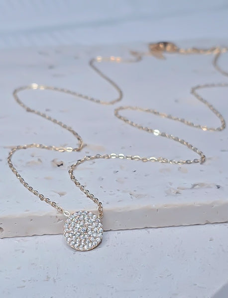New CZ Micro Pave Disc Necklace  *Choose your Metal*