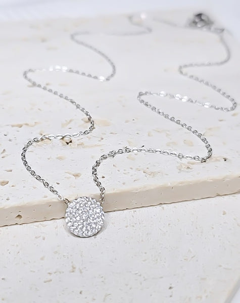 New CZ Micro Pave Disc Necklace  *Choose your Metal*
