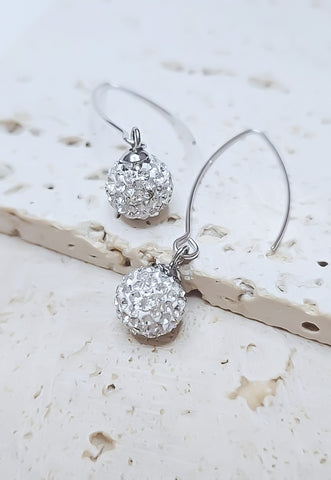 White Pave Earrings (Marquis Style) Silver