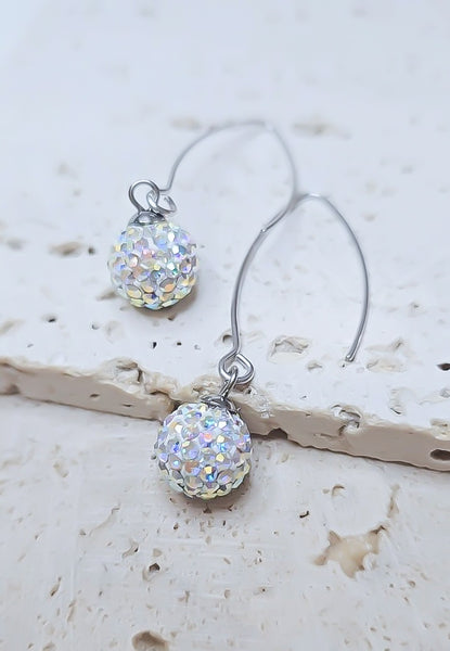 Confetti Pave Earrings (Marquis Style) Silver
