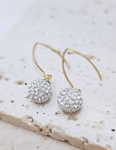 White Pave Dangle Earrings (Marquis Style) Gold