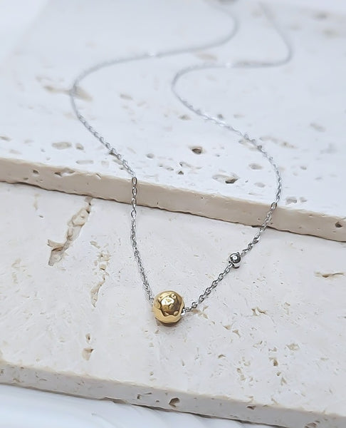 New Hammered Ball w/ side ball accent Necklace  * Choose your Metal*
