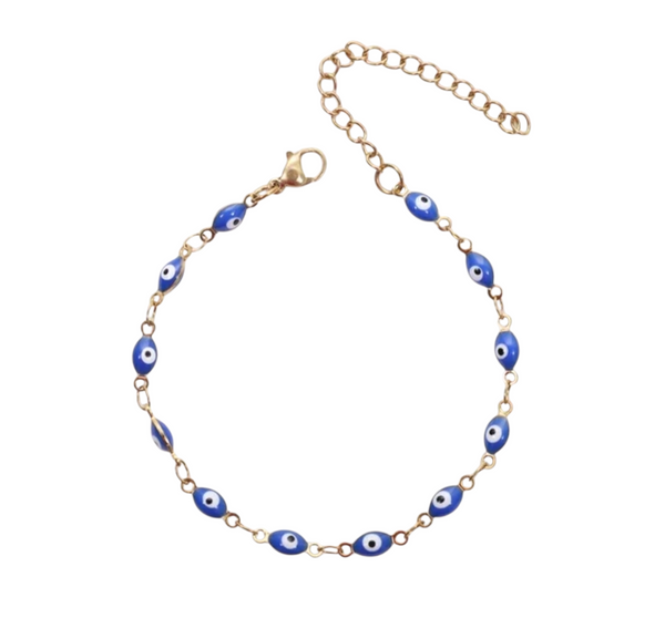 New Blue Eye Oval Links Bracelet  *Choose your Metal*