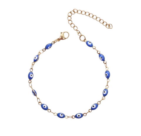 New Blue Eye Oval Links Bracelet  *Choose your Metal*
