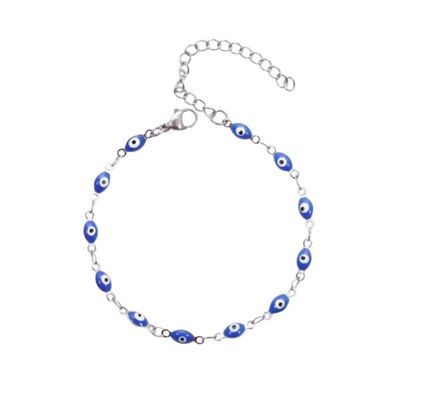 New Blue Eye Oval Links Bracelet  *Choose your Metal*