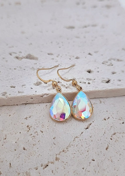 New Stunning Crystal Teardrop Shorty Earrings: Aurora Borealis