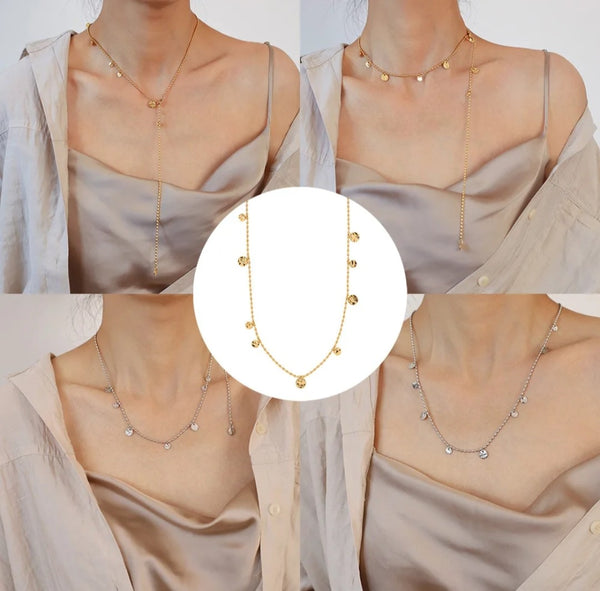 Convertible Hammered Disc Oval Bead Slider Necklace
 *Choose your Metal*