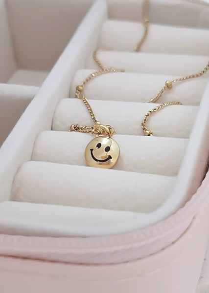 New Dainty Puff Smiley Face Charm Necklace *Gold Only*