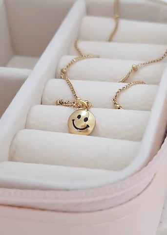 New Dainty Puff Smiley Face Charm Necklace *Gold Only*