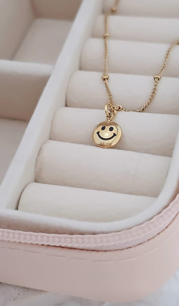 New Dainty Puff Smiley Face Charm Necklace *Gold Only*