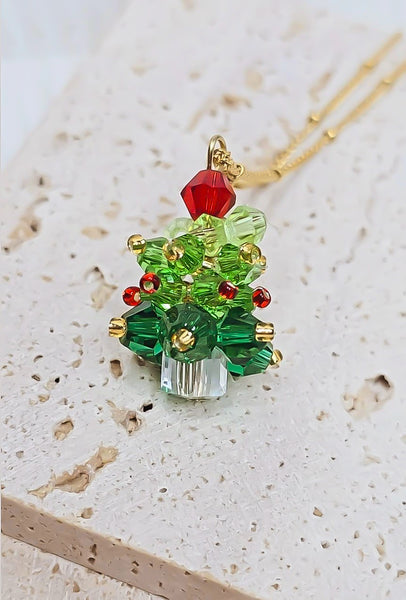New Crystal Bead Christmas Tree Necklace & Earrings - Sold Separately