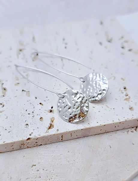 New Marquis 16mm Hammered Coin Drop Earrings *Choose your Metal*