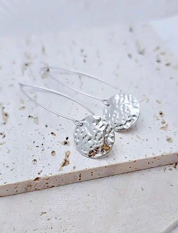 New Marquis 16mm Hammered Coin Drop Earrings *Choose your Metal*