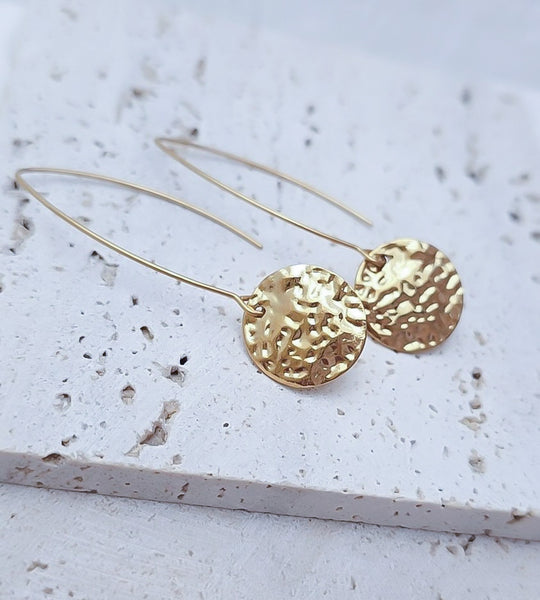 New Marquis 16mm Hammered Coin Drop Earrings *Choose your Metal*