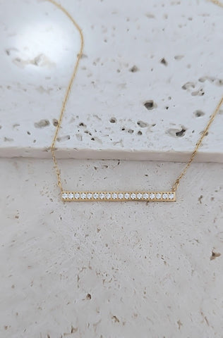 New Dainty CZ Horizontal Bar Necklace *Gold Only*