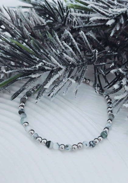 Christmas Tree Farm - Tree Agate Bead Mix Bracelet * Choose Your Metal*