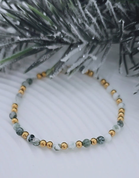 Christmas Tree Farm - Tree Agate Bead Mix Bracelet * Choose Your Metal*