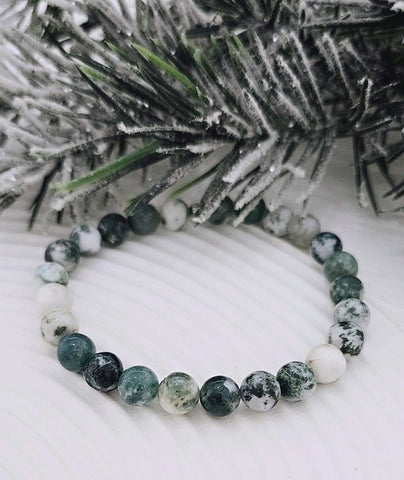 Christmas Tree Farm- Tree Agate Gemstone Bracelet (8mm beads)