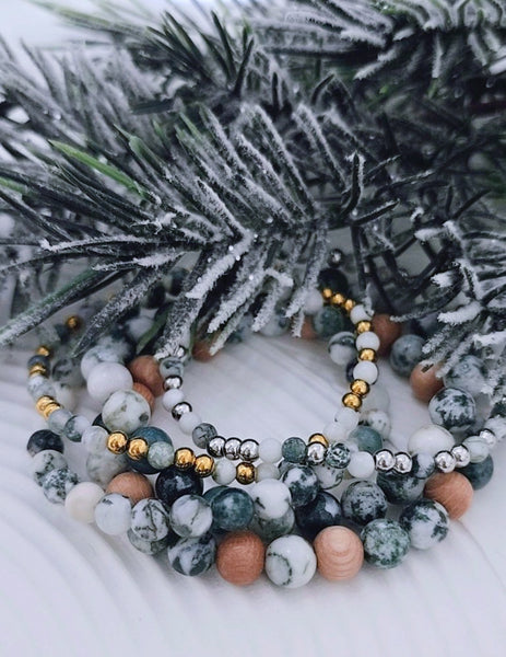 Christmas Tree Farm - Tree Agate Bead Mix Bracelet * Choose Your Metal*