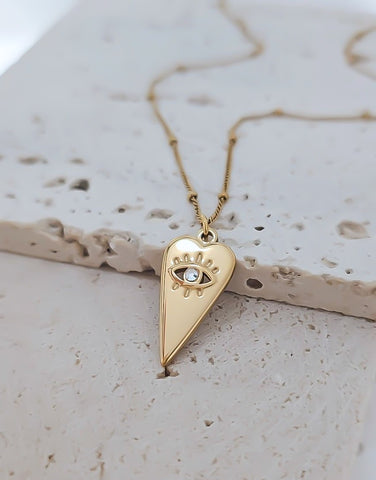 New Heart cz Eye Necklace  *Choose your Metal*