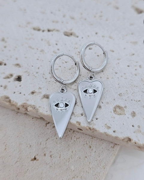 New Heart CZ Eye Huggie Hoop Earrings *LOVE THESE* Choose Your Metal