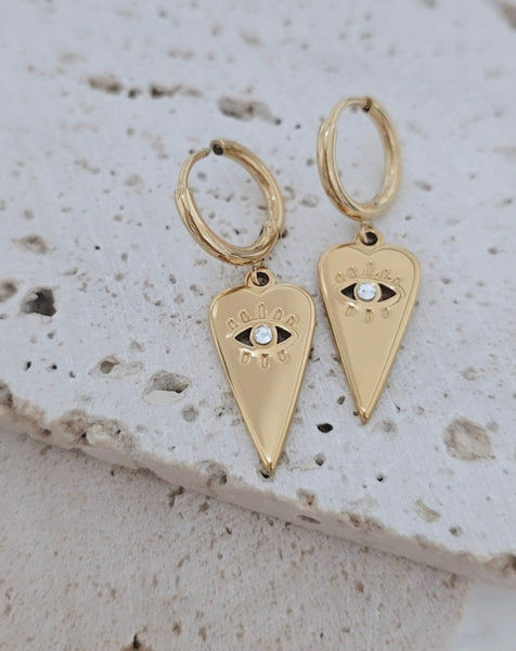 New Heart CZ Eye Huggie Hoop Earrings *LOVE THESE* Choose Your Metal