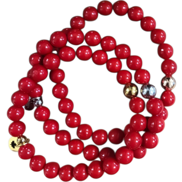 Luxe Red South Sea Pearls Canadian Maple Leaf Disc Bracelet * CHOOSE YOUR METAL*