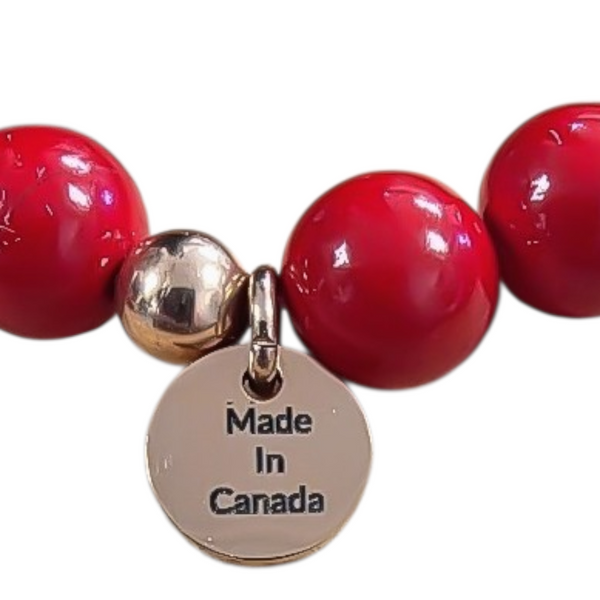 Luxe Red South Sea Pearls Canadian Maple Leaf Disc Bracelet * CHOOSE YOUR METAL*