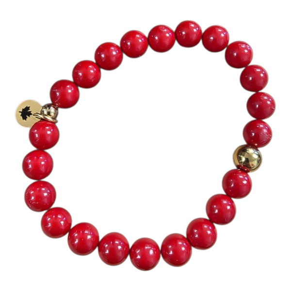 Luxe Red South Sea Pearls Canadian Maple Leaf Disc Bracelet * CHOOSE YOUR METAL*