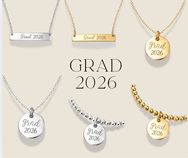 Engraved Grad 2026 Horizontal Bar Necklace // Graduation Gift // Academic Achievement *Choose your metal*