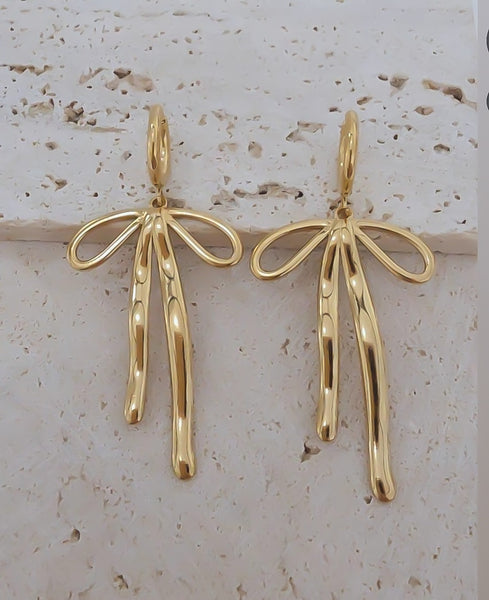New Large Ribbon Bow Charm Huggie Hoop Earrings *Gold Only*