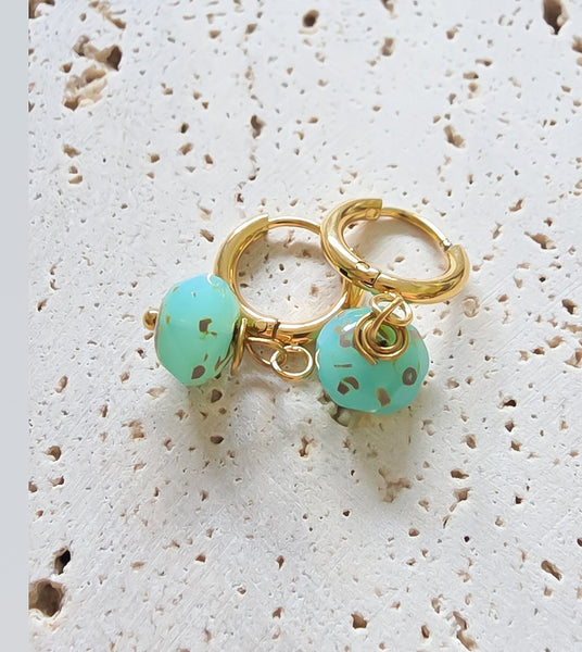New Blue Lagoon Wire Wrap Huggie Hoop Earrings *Choose your metal*