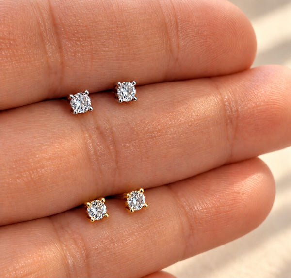 Tiny CZ Round Stud Earrings * Must Have* Choose Your Metal