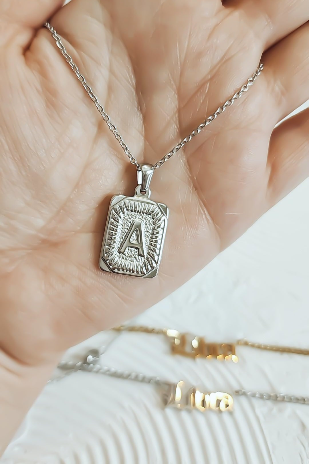 Rectangle initial pendant necklace shop