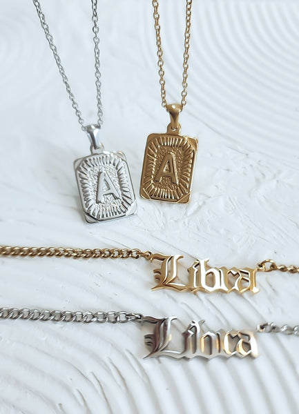 New Rectangle Initial Necklace * Choose your Metal and Letter*