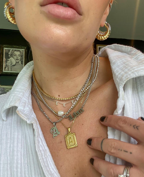 New Rectangle Initial Necklace * Choose your Metal and Letter*