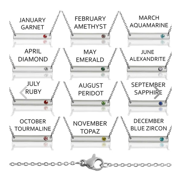 NEW for Engraving: Horizontal Bar with CZ Birthstone *Choose Your Birthstone and Metal*