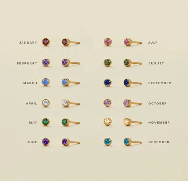 Dainty CZ Birthstone Solitaire Stud Earrings *Choose Your Birthstone and Metal*