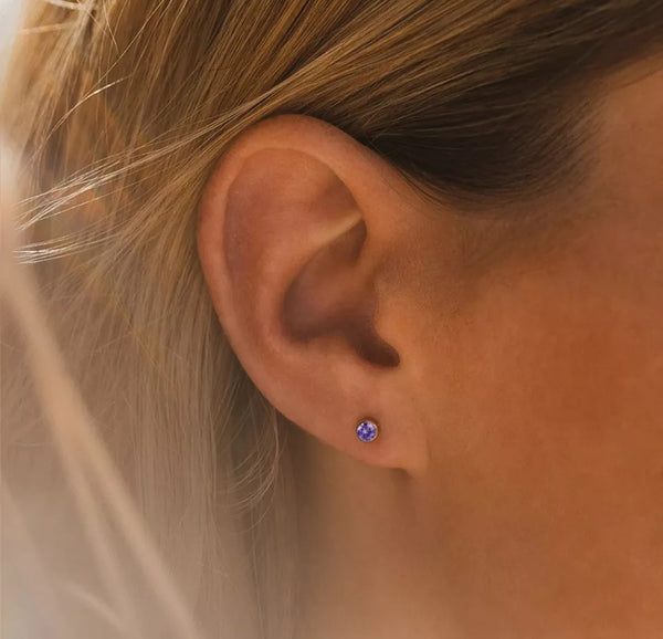 Dainty CZ Birthstone Solitaire Stud Earrings *Choose Your Birthstone and Metal*
