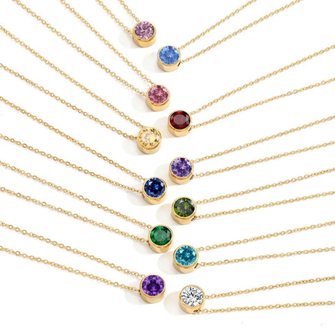 Dainty CZ Birthstone Solitaire Necklace *Choose Your Birthstone and Metal*