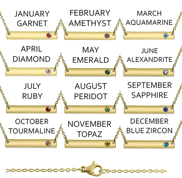 NEW for Engraving: Horizontal Bar with CZ Birthstone *Choose Your Birthstone and Metal*