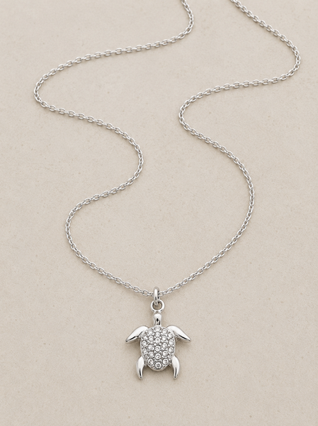 Mini CZ Sea Turtle Nautical Ocean Beach NECKLACE *choose your metal*