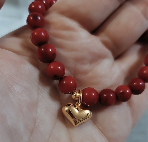 Christmas in July - Red South Sea Shell Pearl Puff Heart Charm Bracelet* Choose Your Metal*