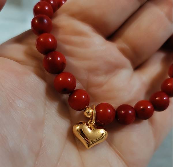 Christmas in July - Red South Sea Shell Pearl Puff Heart Charm Bracelet* Choose Your Metal*