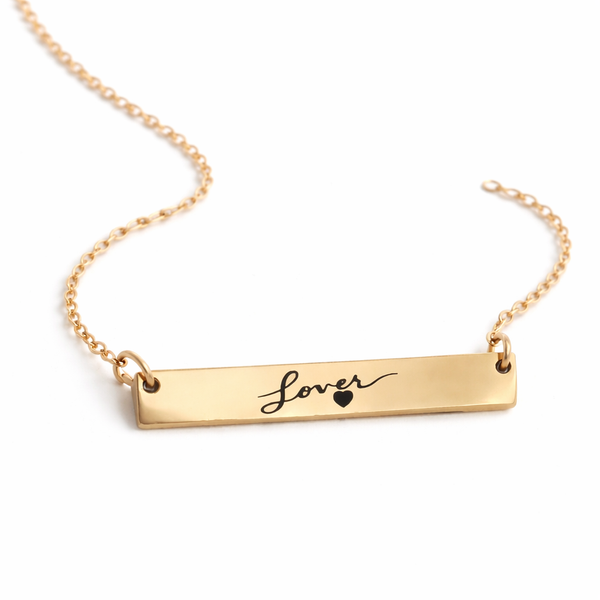 Engraved Lover Horizontal Bar Necklace *Choose your metal*