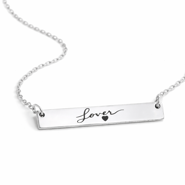 Engraved Lover Horizontal Bar Necklace *Choose your metal*