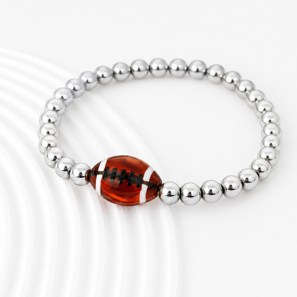 New Sports Bracelet: Glazed Ceramic Football Focal *Choose Your Metal*
